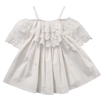 Vasaras 2017. gadam Bērni Meiteņu Vasaras Kleita Off-plecu Ruffles Mežģīņu Kleitas, Ciets Balts Baby Girl Drēbes Princess Tērpā