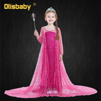 Vasaras Stils Anna Elsa kleita Meiteņu Drēbes Bērniem Princese Ilgi Rapunzel Sniega Karaliene Kleita 2 Puses elza Vizuļi Kostīmu vestido