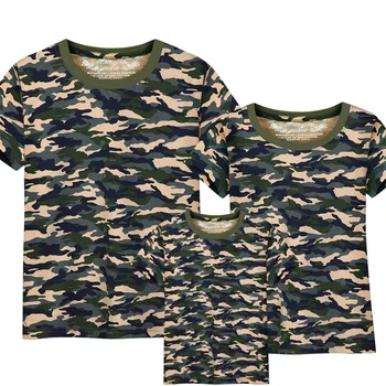 Vasaras Stils Ģimenes Saskaņojot Tērpiem Tētis un Zēns Maskēties T krekls ar Īsām Piedurknēm Mātes Meita Drēbes Famili Izskatās Apģērbs