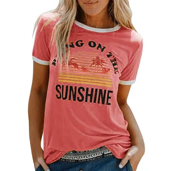 Vasaras t krekls sieviešu modes Vēstules Drukāšana ar Īsām Piedurknēm Krekls Gadījuma Tunika Topi augstas kvalitātes ropa mujer de tshirt karstā
