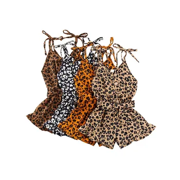 Vasaras Zīdaiņu Meitenēm Pogu Leopards Drukāt Vērtnes Kombinezonus Jumpsuit Toddler Infant Baby Girl Ruffles Romper Jaundzimušo Bērnu Apģērbi 1-6Y
