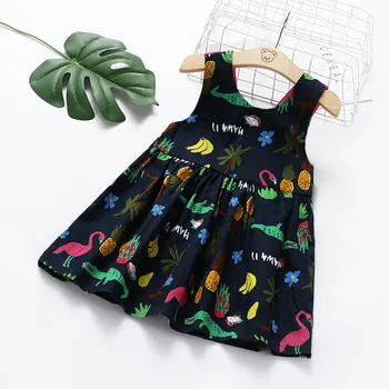 Vasarā bērni, meitenes kleita drukāt Kokosriekstu koku dinozauru ananāsu piedurknēm atpakaļ bowcute princese linga kleitas par 1-6Yrs bērniem