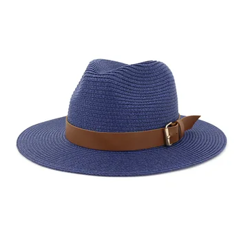 Vasarā jaunu stilu vīriešu ādas pogu gadījuma salmu cepure modes tautas liela malām salmu cepure HA125