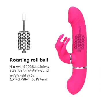 VATINE Dildo Vibratoru 2 1 G-spot Masāža Maksts Klitora Tūpļa Stimulators 360 Grādu Rotācijas Anālais Vibrators ar Pērlītēm