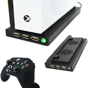 Vertikālais Statīvs ar Dzesēšanas Ventilatoru Bāzi Statīvu, 2 Vēsāks,1 USB un 2 HUB + Kontrolieris Silikona Case For Xbox One S ir Viens Slim Konsole
