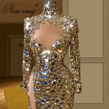 Vestidos De Noche Arābu Zelta Kristāli Vakara Kleitas Ir 2021. Pasūtījuma Mirdzoša Dubaija Puse Kleita Frēzēšana Balles Kleitas Slavenība Dress