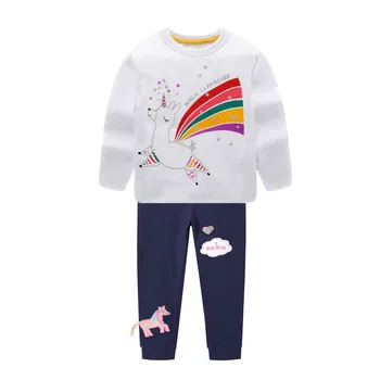VIDMID meiteņu kokvilnas apģērbu komplekts bērniem karikatūra t-krekls un bikses bērnam meitenes ar garām piedurknēm apģērbs, uzvalki, bērnu drēbes komplekti W01 27602