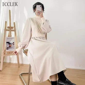 Viengabala Gudrs Trikotāžas Džemperis Kleitas 2020 Rudens Ziemas Jauno Kleitu Iešūšana Korejiešu Stilā Bāzes Ilgi Adīt Kleita Vestido Mujer De