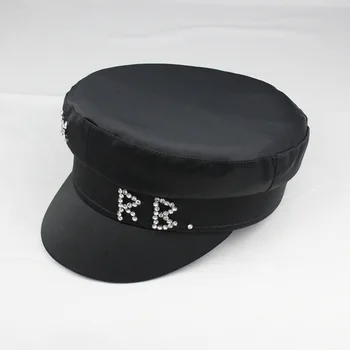 Vienkārši Rhinestone RB Cepure Sievietēm, Vīriešiem Ielu Modes Stila Newsboy Cepures Melnās Beretes Flat Top Cepures Vīriešiem Piliens Kuģa Klp