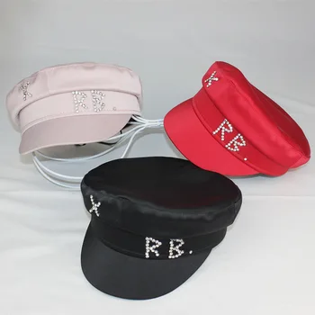 Vienkārši Rhinestone RB Cepure Sievietēm, Vīriešiem Ielu Modes Stila Newsboy Cepures Melnās Beretes Flat Top Cepures Vīriešiem Piliens Kuģa Klp