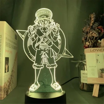 Viens Gabals 3D Nakts Gaismas LED Lampas Guļamistabas Luffy Zoro Ace Tūkstoši Saulains Logo ēsmas zivtiņu vadi Apdare Apgaismojums Zēns Dāvanas Anime Lampe