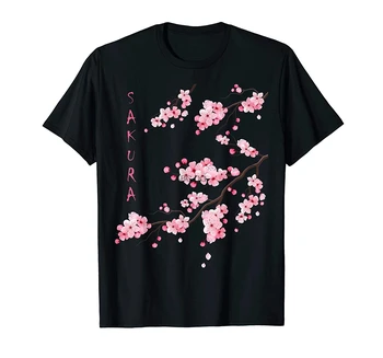 Vintage Sakura Cherry Blossom Japāņu Grafiskā Māksla T-Krekls