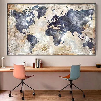 Vintage Ziemeļvalstu Pasaules Karti Kanvas Glezna Plakāti un Izdrukas Drukājiet Dzīvojamās Istabas Sienas, Attēlus Mūsdienu Apdare Bildes