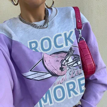 Violeta 95%Kokvilnas Crewneck Vintage Modeļa Burtu Drukāšanas sporta Krekls Sievietēm Drop-plecu Gadījuma Modes Rudenī Jaunu Eur&ASV Stils