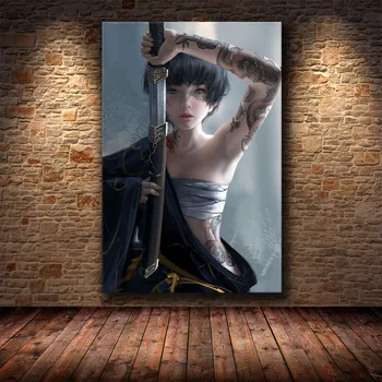 Virtuālā Anime Zelta Seksīga Meitene Kanvas Glezna Plakāti un Drukas Mūsdienīga Sienas Māksla Attēls Bildes Dzīvojamā Istaba Guļamistaba