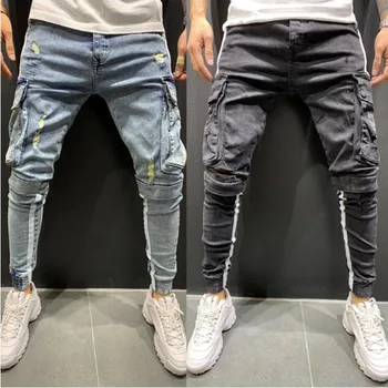 Vislabāk pārdoto Vīriešu Bikses Ar Multi-Kabatas Slim Jeans Ir Populārs Eiropā Un Amerikā, Lai rudens/Ziemas 2020