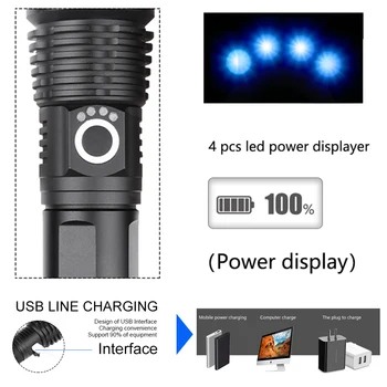 Visspēcīgākais LED Lukturīti XLamp XHP70.2 USB Zoomable 3 režīmi Lāpu XHP70 XHP50 18650 26650 Uzlādējams Akumulators piliens kuģniecība