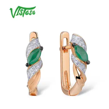 VISTOSO Zelta Auskari Sievietēm 14K 585 Rose Gold Krāšņi Elegants Spīdīgs Emerald Dzirkstošo Dimanta Luksusa Moderns Smalkas Rotaslietas