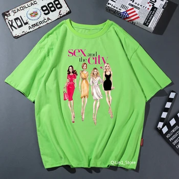 Vogue Sekss Un lielpilsēta Drukāt Sexy t krekls sievietēm zaļā tshirt femme grafikas tees lielgabarīta gadījuma camisetas mujer vasaras top