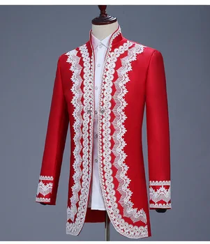 Vīrieši Anglijas Stila Tiesa Kleita Sarkanā Izšuvumi 2 Krāsas Bleizeri Tērpus Kāzu Līgavainis Skatuves Kostīmu Balli Pusei Dziedātājs Koris Kostīms 8812