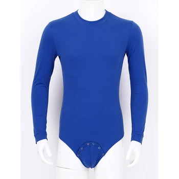 Vīrieši Sexy Apakšveļa bodysuit romper pidžamu Apaļu Kakla garām Piedurknēm Nospiests Kājstarpes T-krekls Bodysuit Romper Naktsveļu Sleepwear