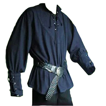 Vīrieši Viduslaiku Vintage Pirātu Cosplay Kostīmu Cilpu uz Augšu Kreklu Pārsējs Augšējā, Vidējā Vecuma Renesanses Apģērbu Pieaugušo S-3XL