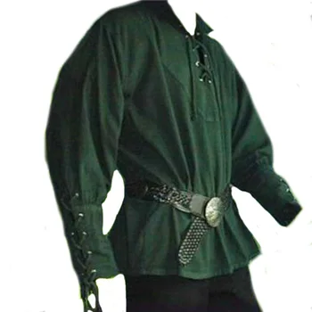 Vīrieši Viduslaiku Vintage Pirātu Cosplay Kostīmu Cilpu uz Augšu Kreklu Pārsējs Augšējā, Vidējā Vecuma Renesanses Apģērbu Pieaugušo S-3XL