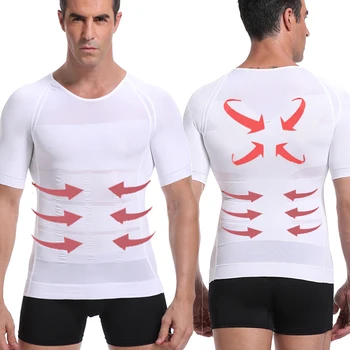 Vīriešiem, Ķermeņa Tonizēšana T-Krekls Shaper Ķermeņa Stāju Koriģējošu Krekls Novājēšanu Jostas Apakšējai Vēdera Tauku Dedzināšana Kompresijas Korsešu