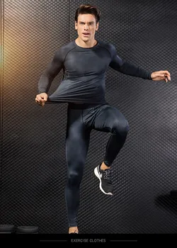 Vīriešu apģērbi 3-gabals, kas kompresijas Sporta rashgarda MMA garām piedurknēm Top Fitnesa stulpiņi siltuma vīriešu Ziemas skriešanas tērps