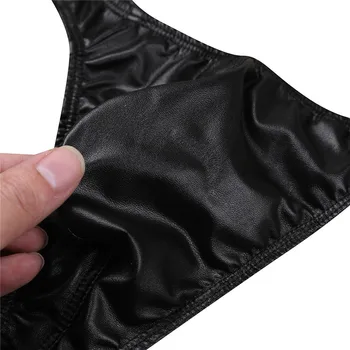 Vīriešu Melnu Lakādas Biksītes Izspiesties Maisiņš Bikini G-string Biksītes Geju Seksīgi Peldkostīmi Vīriešu Apakšveļas Biksītes, Peldēšana