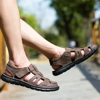 Vīriešu Sandales paslīdēt uz dabiskās Ādas sandales Vasarā Jaunā Pludmales Vīriešu Ikdienas Apavi Āra Apavi vīriešu apavi Čības dizainers 29795