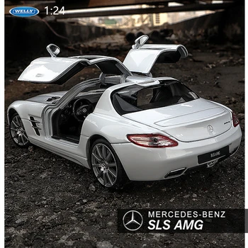Welly 1:24 Mercedes SLS AMG balta auto sakausējuma auto modeļa simulācijas auto dekorēšana kolekcija dāvanu rotaļlietas Die casting modelis zēns