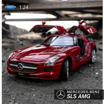Welly 1:24 Mercedes SLS AMG balta auto sakausējuma auto modeļa simulācijas auto dekorēšana kolekcija dāvanu rotaļlietas Die casting modelis zēns