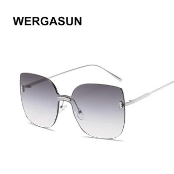 WERGASUN Luksusa Laukumā Saulesbrilles Sievietēm, Vīriešiem Retro Zīmola dizainere Metāla Rāmis Lielgabarīta Saules Brilles Sieviešu Grandient Oculos