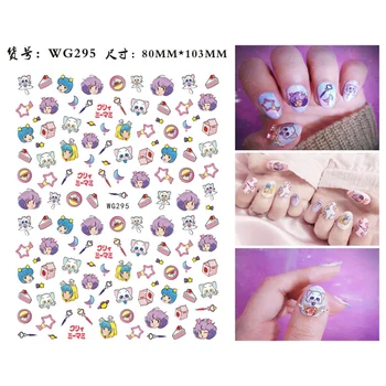 WG292 10pcs karikatūra raksturs mēness meitene tauku kaķis nail art uzlīme rozā leopard dizainers nail art remonta rīku nail art apdare 40966