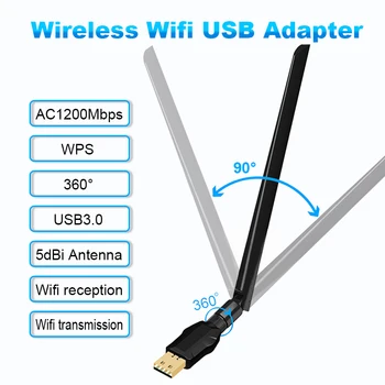 Wifi Adapteri 1200Mbps USB3.0 Bezvadu Wifi Antenas Adapteris RTL8812BU 5dBi Antenu Tīkla Karte DATORA Mīksto AP WPS Piliens Kuģniecība
