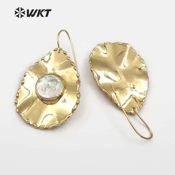 WT-E466 WKT Roku darbs Metāla Ietin Drop-formas, Skaistu Gaismas Luxury Pearl Auskari