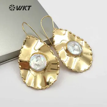 WT-E466 WKT Roku darbs Metāla Ietin Drop-formas, Skaistu Gaismas Luxury Pearl Auskari