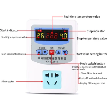 XH-W2118 mikrodatoru digitālais temperatūras regulators apkures katlu vaislas nepastāvīgs laiks termostats ligzda