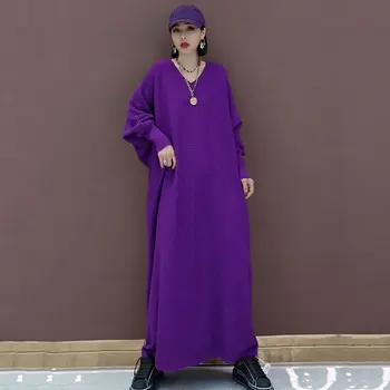 XITAO Rietumu Stila Kleitas, Sievietēm, Plus Lieluma V veida Kakla Adīt Kleita Ilgi Lielgabarīta Sieviešu Apģērbu 2020. Gadam tīrtoņa Krāsu Tendence Jauni ZP3143