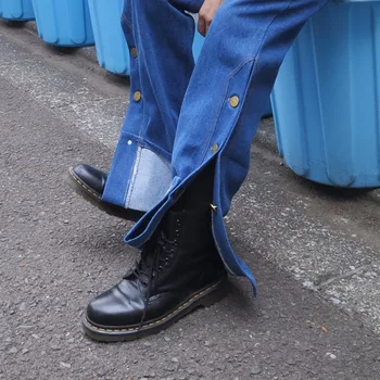XS-2XL!!Sākotnējā pasūtījuma vīriešu rudens un ziemas bikses kājas atvērt dakša locīšanas mazgāt vintage uzliesmoja džinsi.