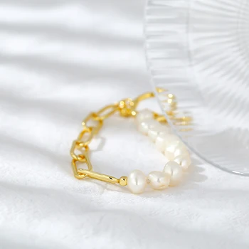 Yhpup 10mm Dabas Pērles Ķēdes, Rokassprādze Rokassprādzes 2020 Sievietēm Šarmu Metāla Temperaments Zelta Rokassprādzi Rotaslietas Dāvanu Top-Kvalitātes