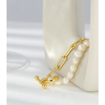 Yhpup 10mm Dabas Pērles Ķēdes, Rokassprādze Rokassprādzes 2020 Sievietēm Šarmu Metāla Temperaments Zelta Rokassprādzi Rotaslietas Dāvanu Top-Kvalitātes
