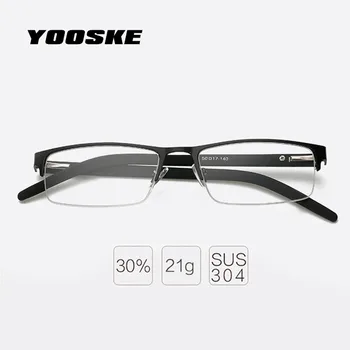 YOOSKE Modes Sieviešu, Vīriešu Biznesa Lasīšanas Brilles Sieviete Vīrietis Metāla Puse Rāmja Brilles ar Receptes Hyperopia Brilles