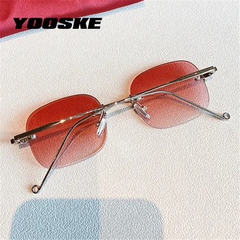 YOOSKE Vintage bez apmales Brilles Luksusa Zīmolu Dizainera Slīpumu, Taisnstūra, Saules Brilles Dāmas Maziem Bezrāmju Brilles UV400