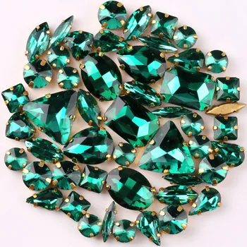 Zelta raust iestatījumu, 50gab/soma, formas samaisa Emerald stikla kristāla piešūt rhinestone kāzu kleita apavi somas diy apdare