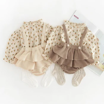 Ziedu Baby Girl Apģērbu Komplekti Jaundzimušo Bērnu Ar Garām Piedurknēm Blūzes + Bodysuit Kombinezons Pavasara Rudens Modes Baby Girl Tērpiem