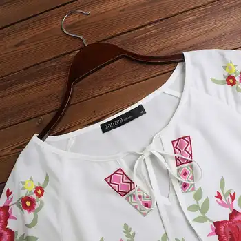 Ziedu Iespiesti Krekls ar garām Piedurknēm Vintage V Kakla Mežģīnes Up Topi ZANZEA 2021. gada Rudenī Blūze Sievietēm Sieviešu Bohēmijas Blusas Lielgabarīta