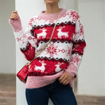 Ziemassvētku Džemperis Sievietēm Briežu Rakstu Puloveri, Džemperi 2020. Gada Rudenī Ziemas Džemperis Sniega Ziemassvētki Drukāt Topi Colothes Gadījuma Sarkans XL