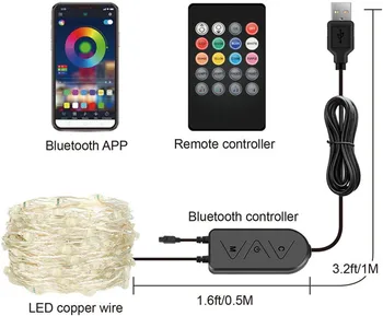 Ziemassvētku Eglīte Apdares Lampa USB RGB Mainot Stīgu Gaismas Bluetooth App Kontrolē Pasaku Vainags Tālvadības Kāzu Puse